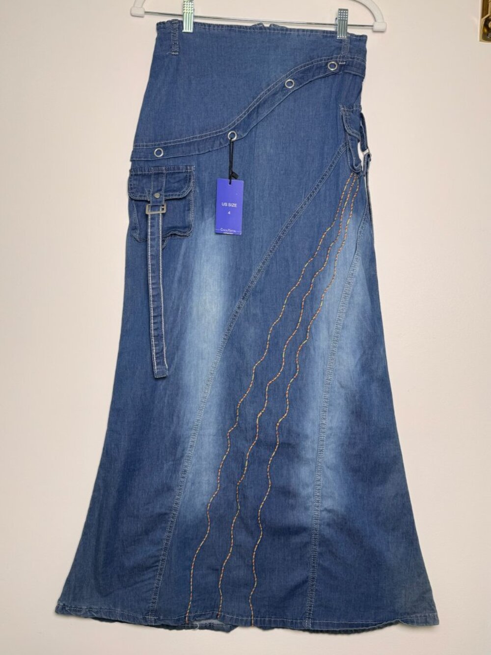 ChouYaTou Y2K Utility Denim Cargo Maxi Skirt 4 NWT